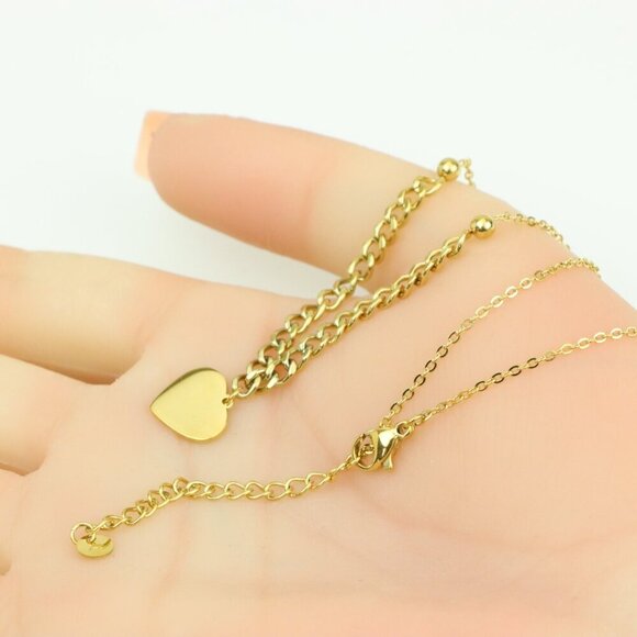 Elegant Heart Charm Yellow Necklace with Dual Chain Accent, XPNL0378 - Picture 5 of 15